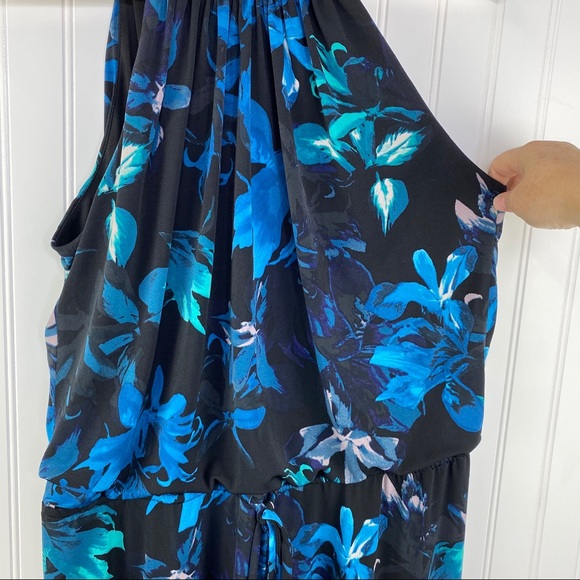 Vince Camuto Blue Floral Blouson Halter Maxi Dress Size 10 - Picture 3 of 13